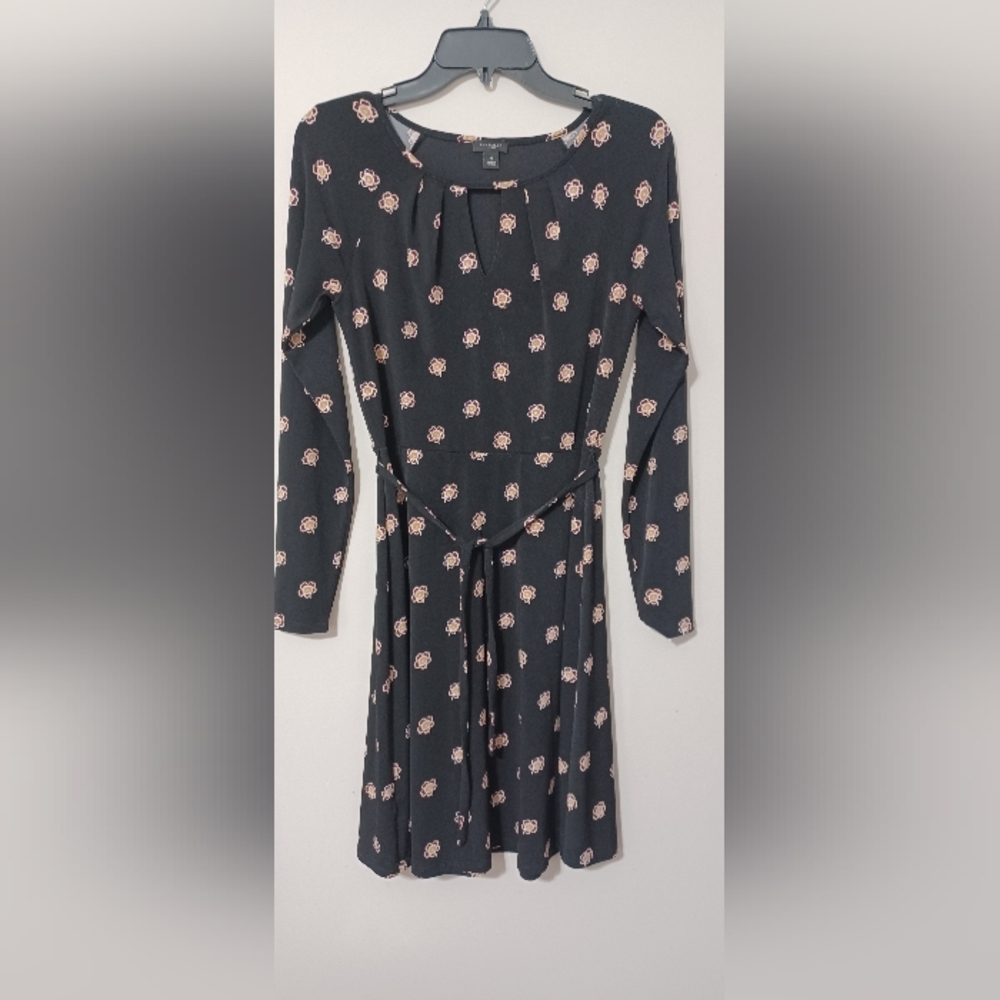 Ann Taylor Black with Yellow Flowers Long Sleeve Dress with Eyelet. NWOT. XS